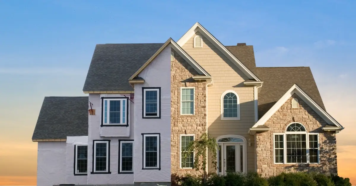 a two story house with a large front yard