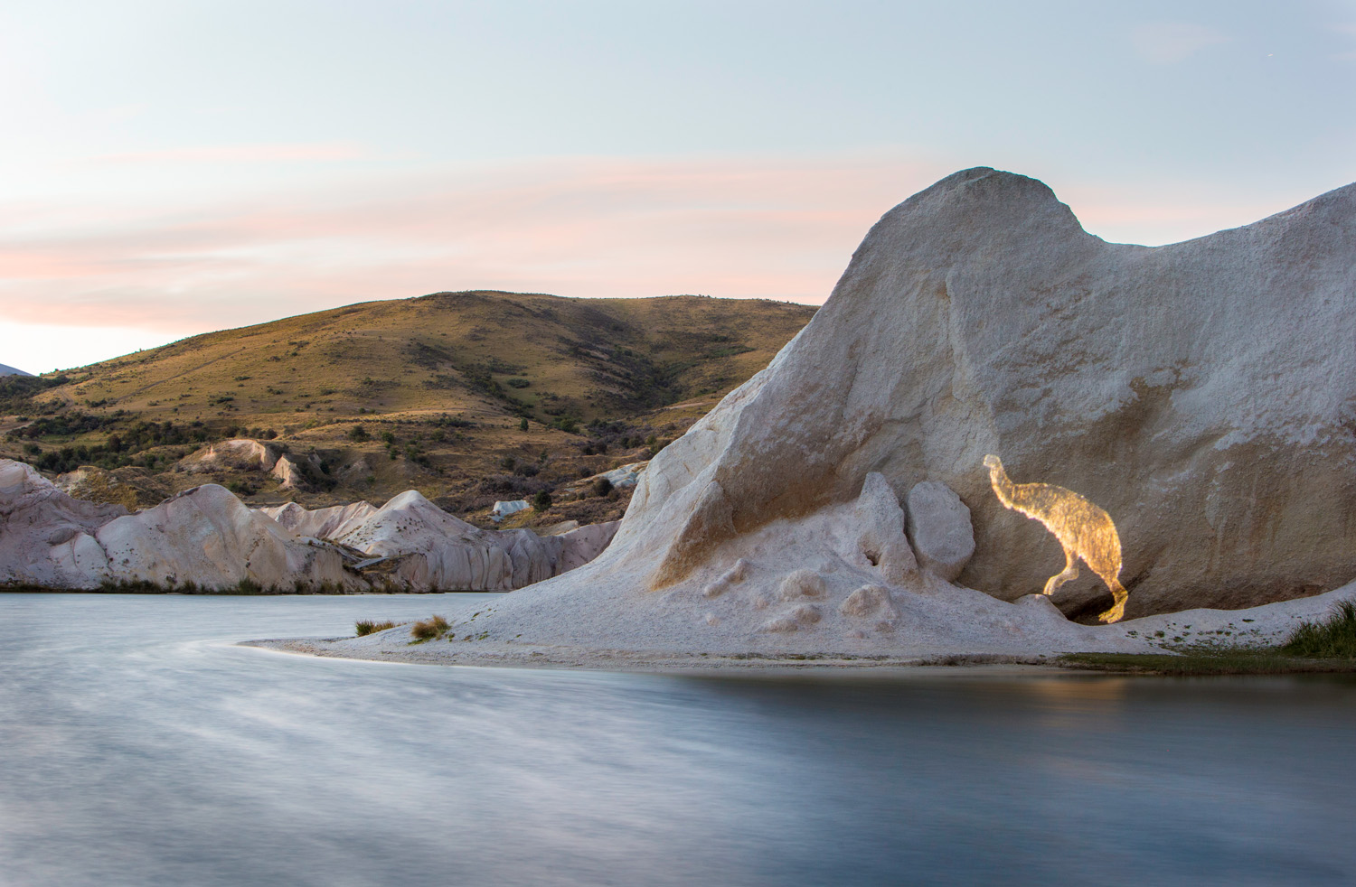 Art photography, projection on glacier. New Zealand.