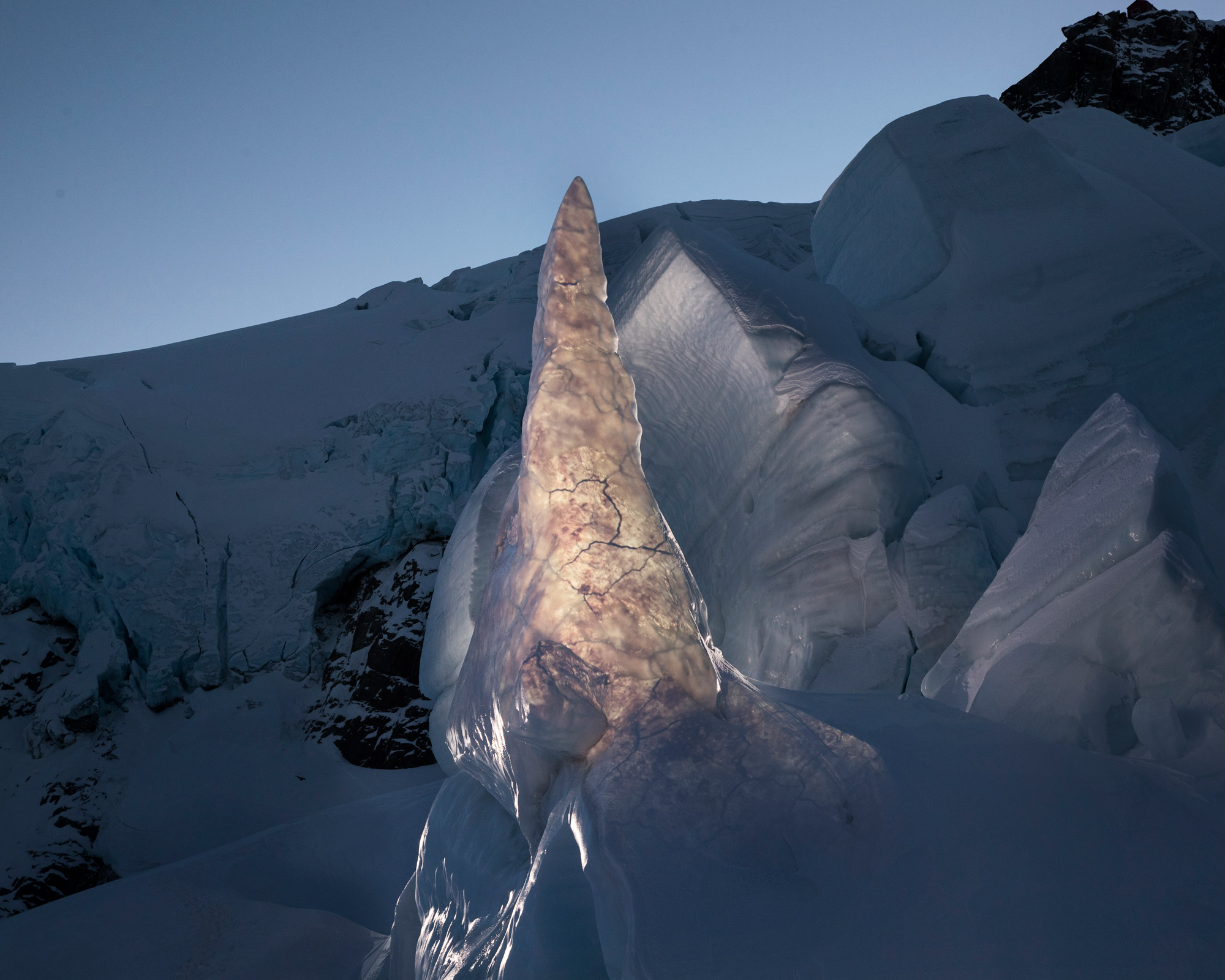 Art photography, projection on glacier. New Zealand.