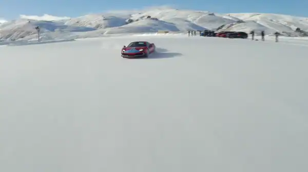 Professional video production, Ferrari slides on snow in New Zealand