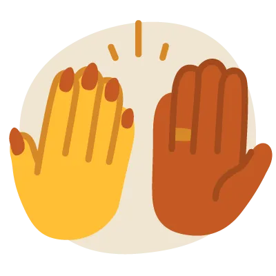 Illustration of two different skin-toned hands high-fiving with motion lines above.