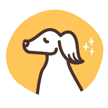 Icon of dog with shiny coat surrounded by sparkles