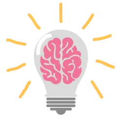 Brain inside lightbulb with idea lines icon