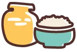 Bottle of kombucha and bowl of kefir icon