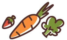 Fresh strawberry, carrot and broccoli icon