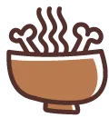 Soup bowl with bones and heat lines icon