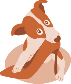 Illustration of a jack russell chewing a high-heeled shoe