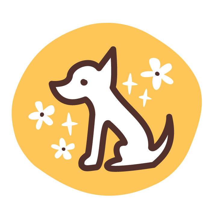 Dog surrounded by flowers and sparkles icon