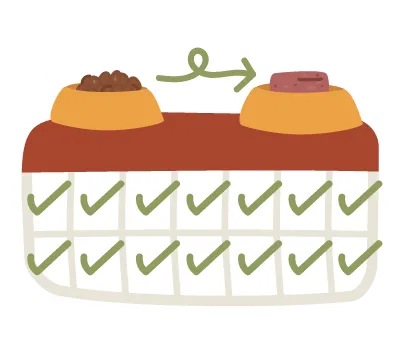 Introducing new food to pets over two weeks illustrated icon