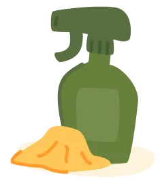 Illustrated icon of a bottle of cleaning spray and cloth