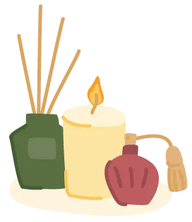 Illustrated icons of candles, perfumes and fragrant diffusers