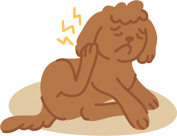 An illustration of a cute dog scratching, they look sad