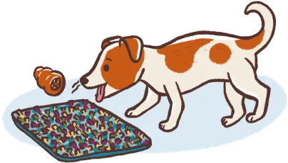 cute illustration of a jack russell dog practicing nose work