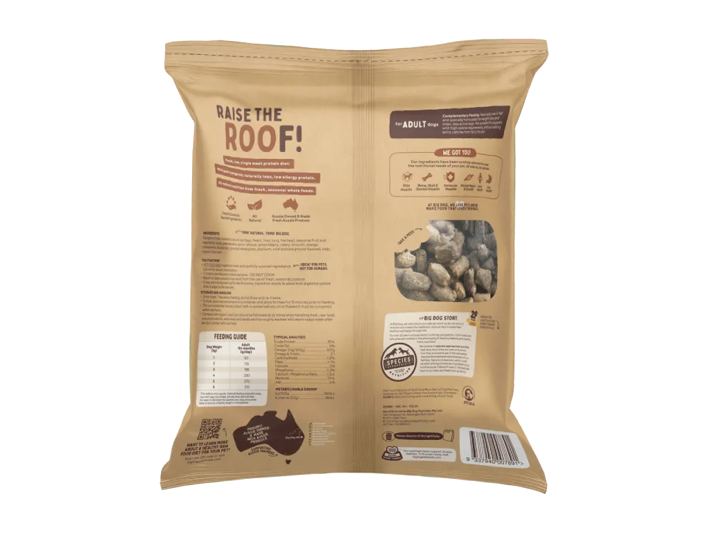 The back of a bag of Kangaroo Raw Bites.