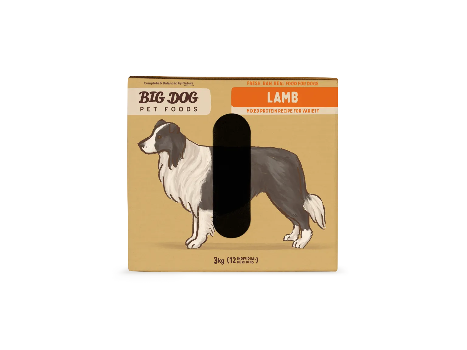 The side of a box of Lamb Raw Dog Food.