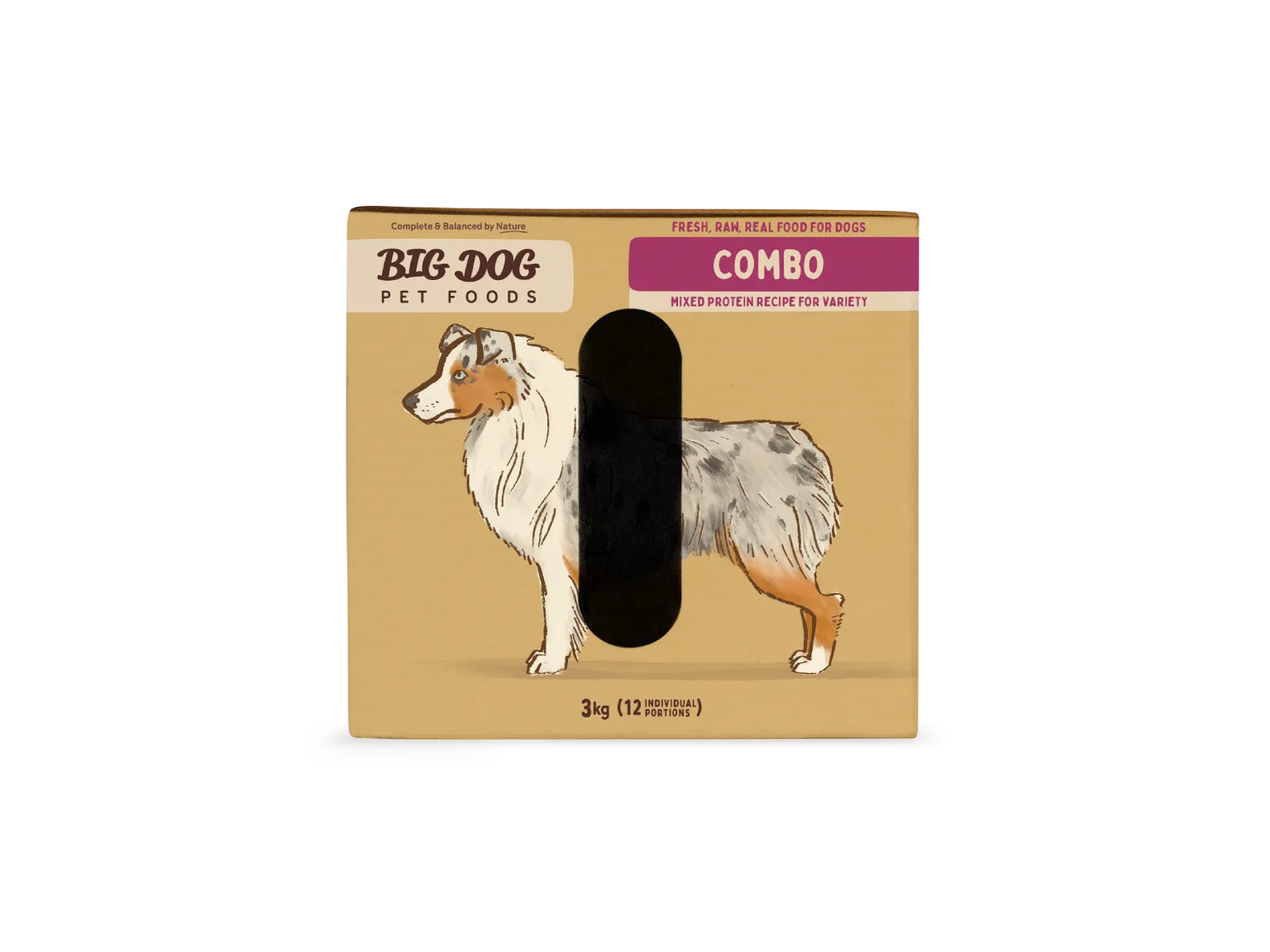 The side of a box of Combo Raw Dog Food.