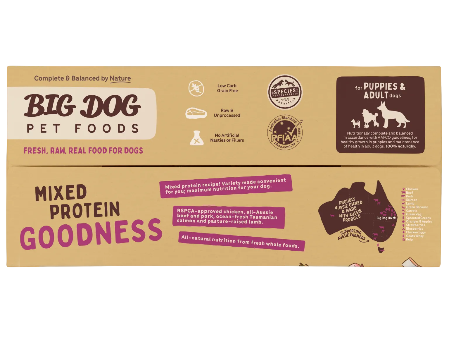 The top of a box of Combo Raw Dog Food.