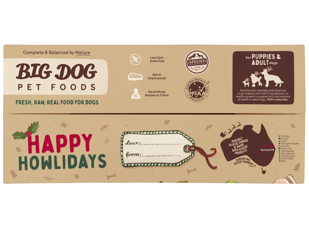 The top of a box of Turducken Raw Dog Food.