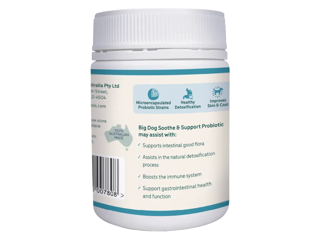 The left side of the Soothe and Support probiotic jar.