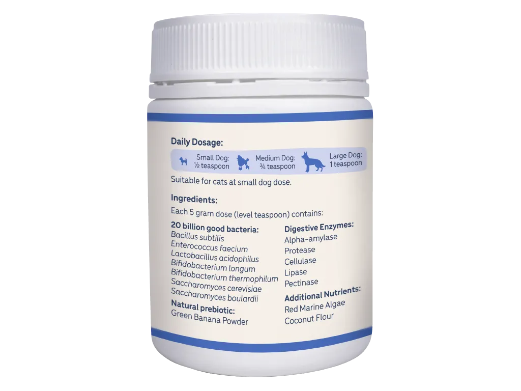 The right of a jar of Natural Probiotics for Pets