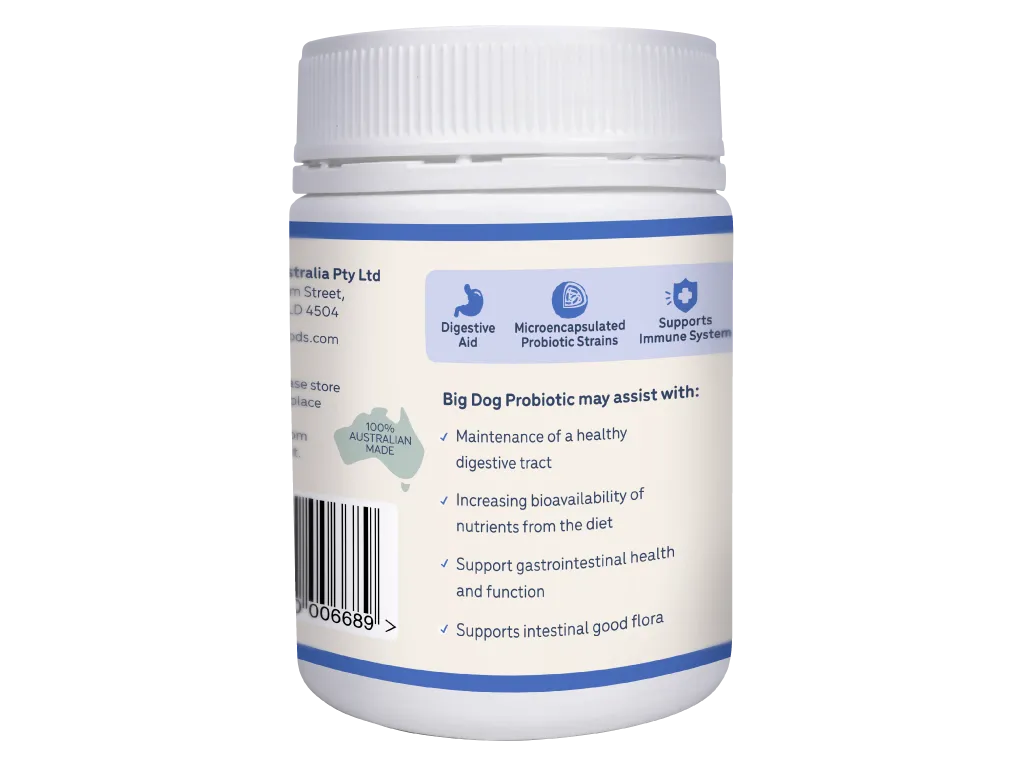 The left of a jar of Natural Probiotics for pets.