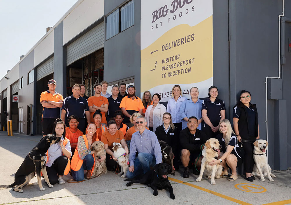 The Big Dog Pet Foods team in 2020 with their office dogs