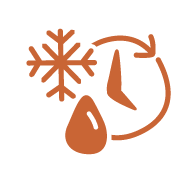 Icon with clock, snowflake and water icon to indicate safe ways to store Big Dog Pet Foods