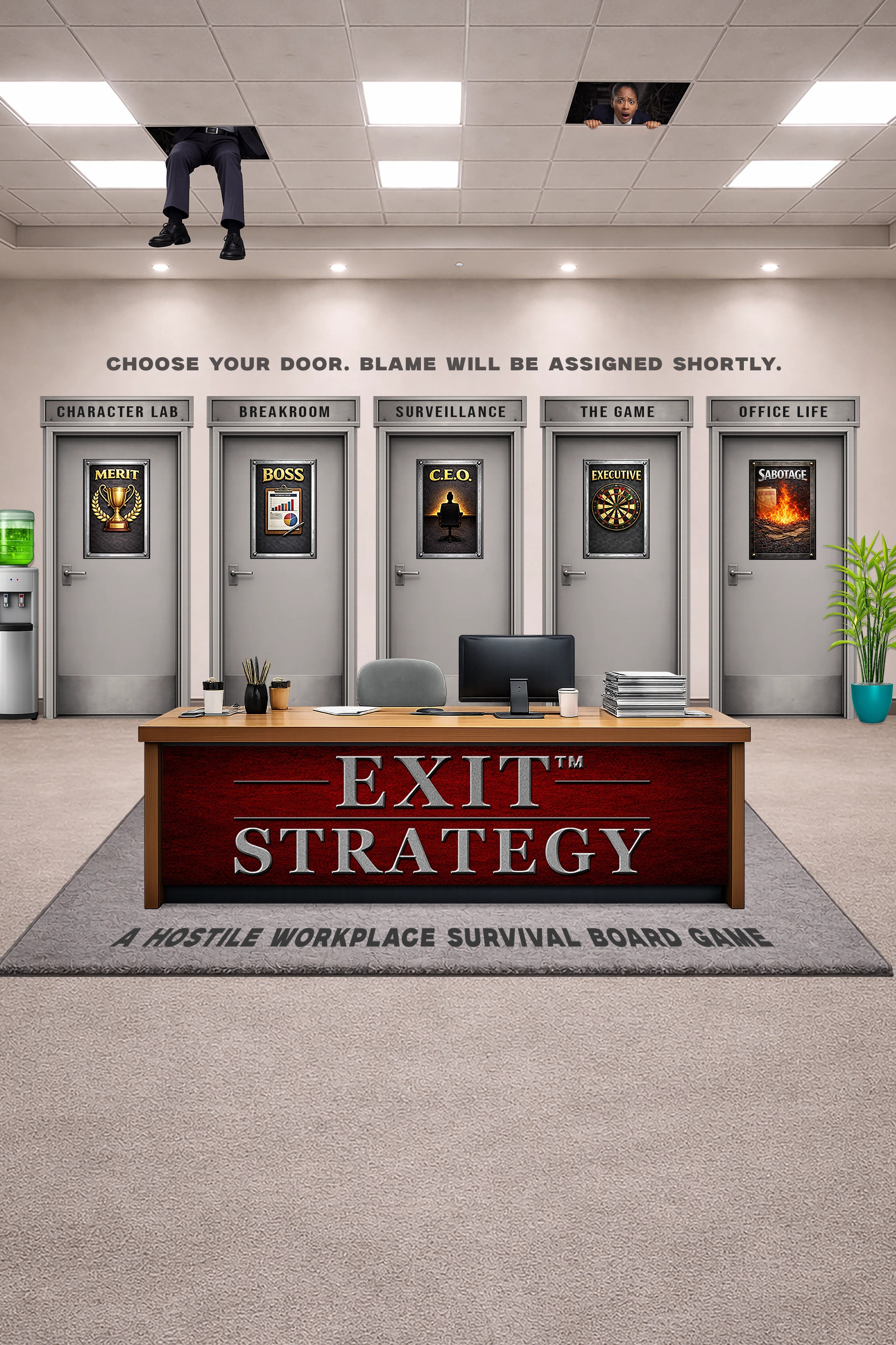 Exit Strategy is a darkly humorous workplace survival board game where sabotage, office politics, and corporate chaos decide your fate. Outwit your coworkers, climb the ladder, or get eliminated.