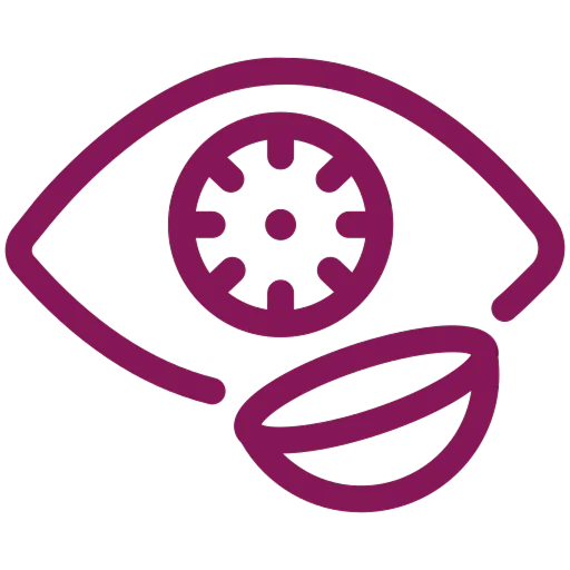 Illustration of an eye with a gear inside the iris and a lens in front of it.