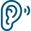 Blue stylized ear icon with sound wave symbols indicating hearing or auditory function.