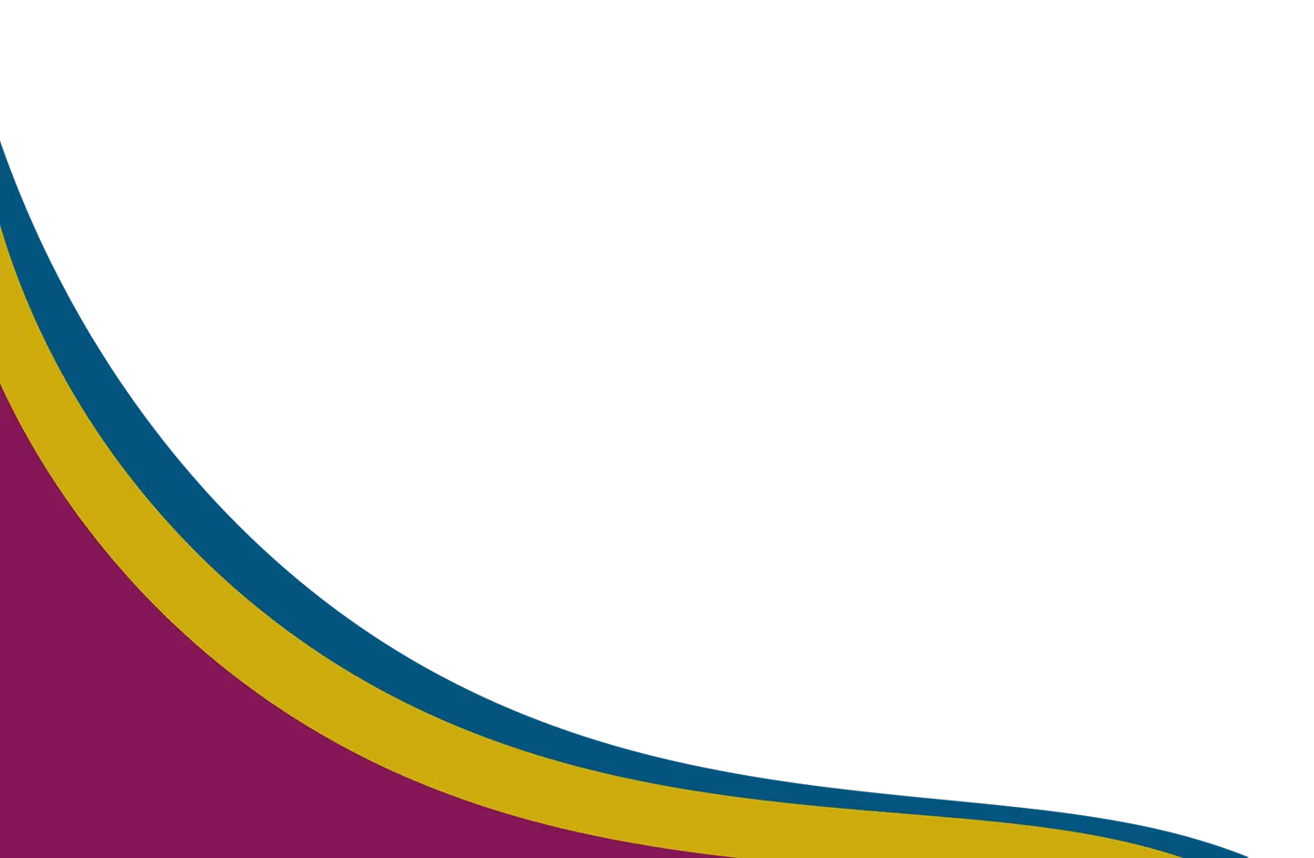 Abstract curved design with maroon, yellow, and dark teal waves at the bottom left corner.