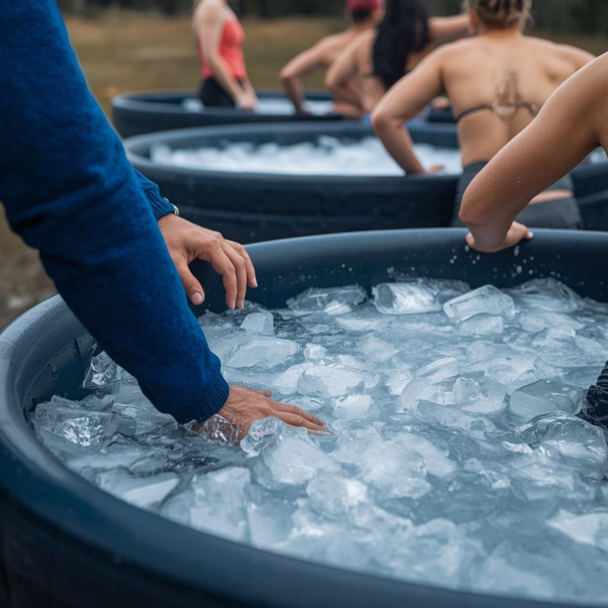 Ice bath therapy outdoors