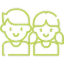 Icon of a happy family with two parents and three children holding hands.