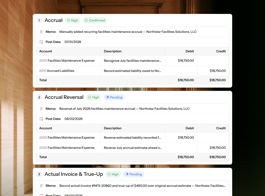 Kinter accrual review and true-up workflow