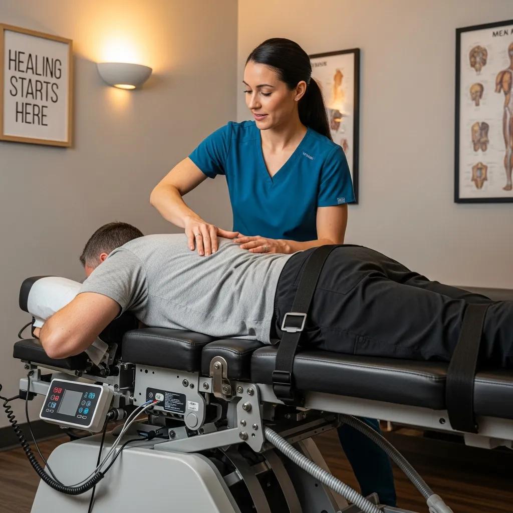 Chiropractor performing spinal decompression therapy