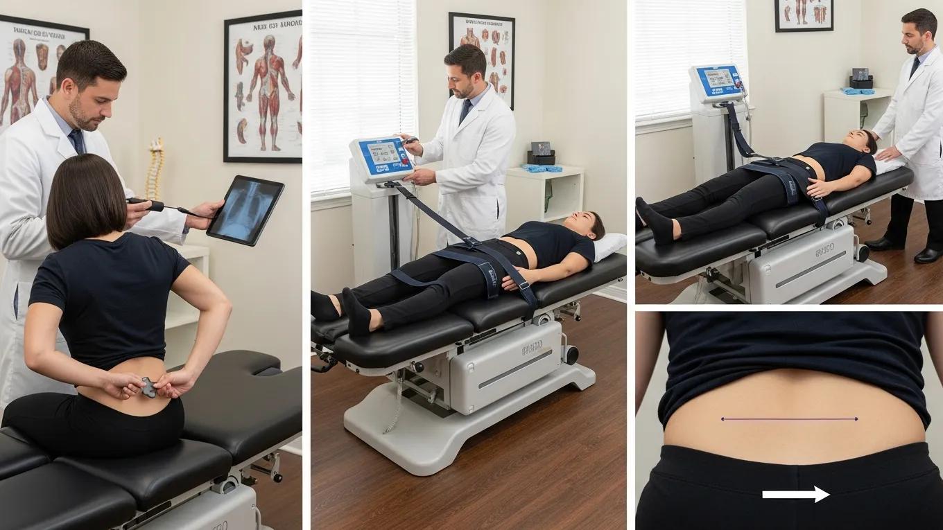 Patient evaluation process for spinal decompression therapy, showcasing personalized care