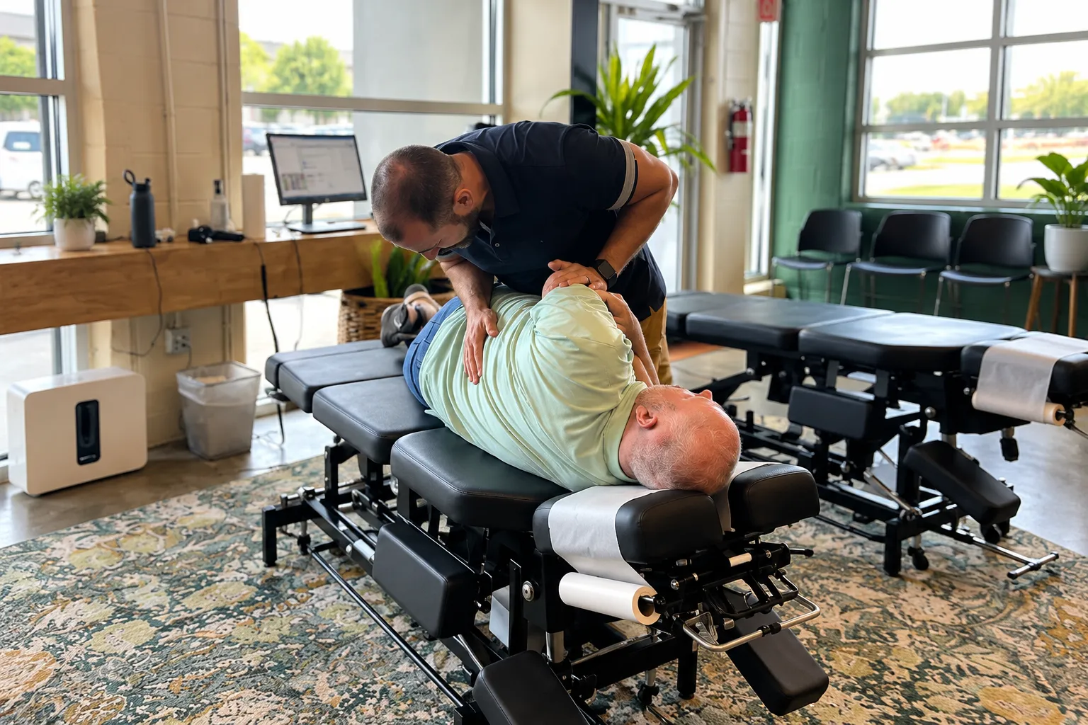 Dr. Ben performing a chiropractic adjustment on a patient at Thrive Wellness Center.