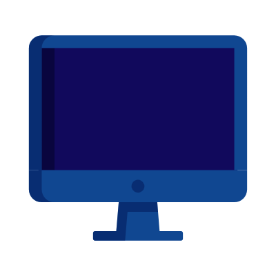Abbildung eines flachen Computerbildschirms mit blauem Gehäuse und dunklem Display.