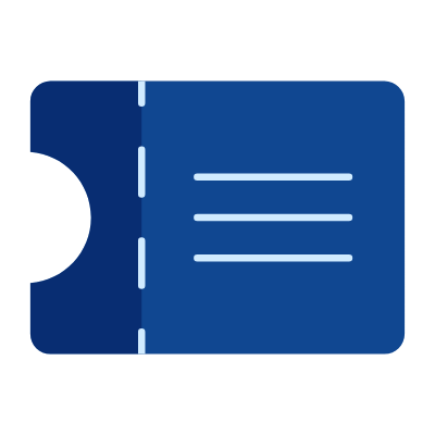 Blaues Ticket mit Perforationslinien und drei weißen horizontalen Linien als Textabbildung.