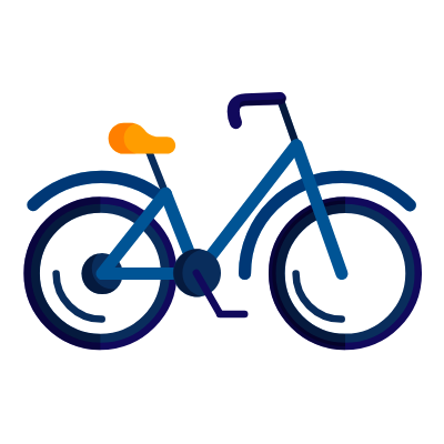 Blaues Fahrrad mit orangefarbener Sattel- und schlanker Rahmenkonstruktion.