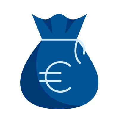 Blauer Geldbeutel mit Euro-Symbol und weißem Seilband verknotet.