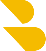Symbole graphique abstrait jaune formant une lettre B stylisée sur fond transparent.
