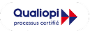 Logo Qualiopi avec flèches rouges et texte « processus certifié »