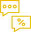 Icônes jaunes de bulles de dialogue, l'une avec trois points et l'autre avec un symbole de pourcentage.