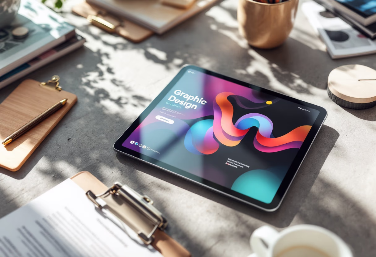 [digital project] image of a mobile device with a social media ad (for a graphic design studio)