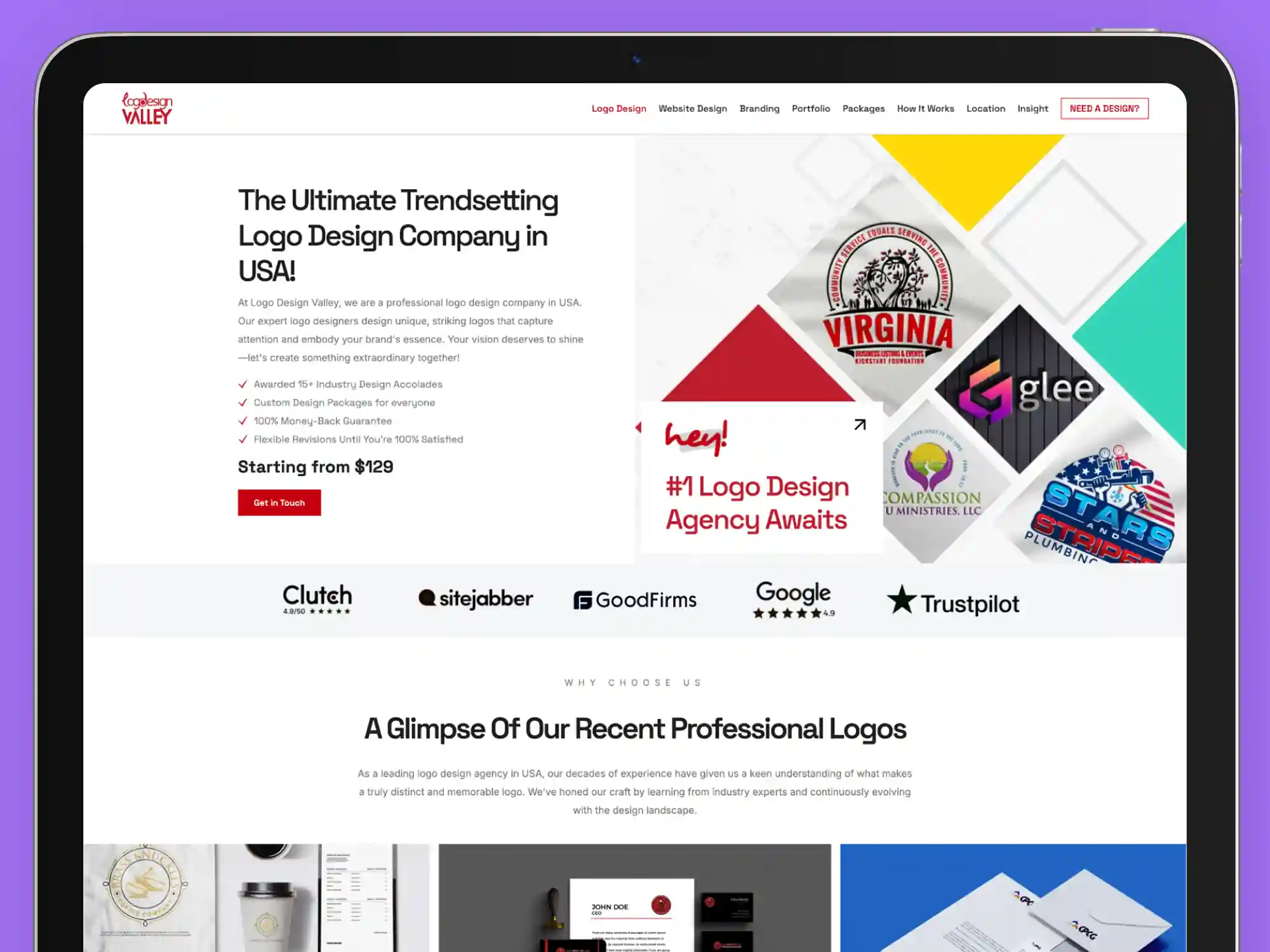 Logo Design Valley website showcasing professional logo design services in the USA