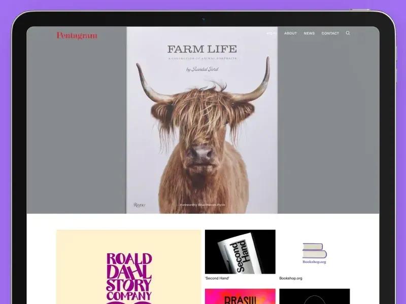 Pentagram agency website showcasing iconic logo design and visual identity projects