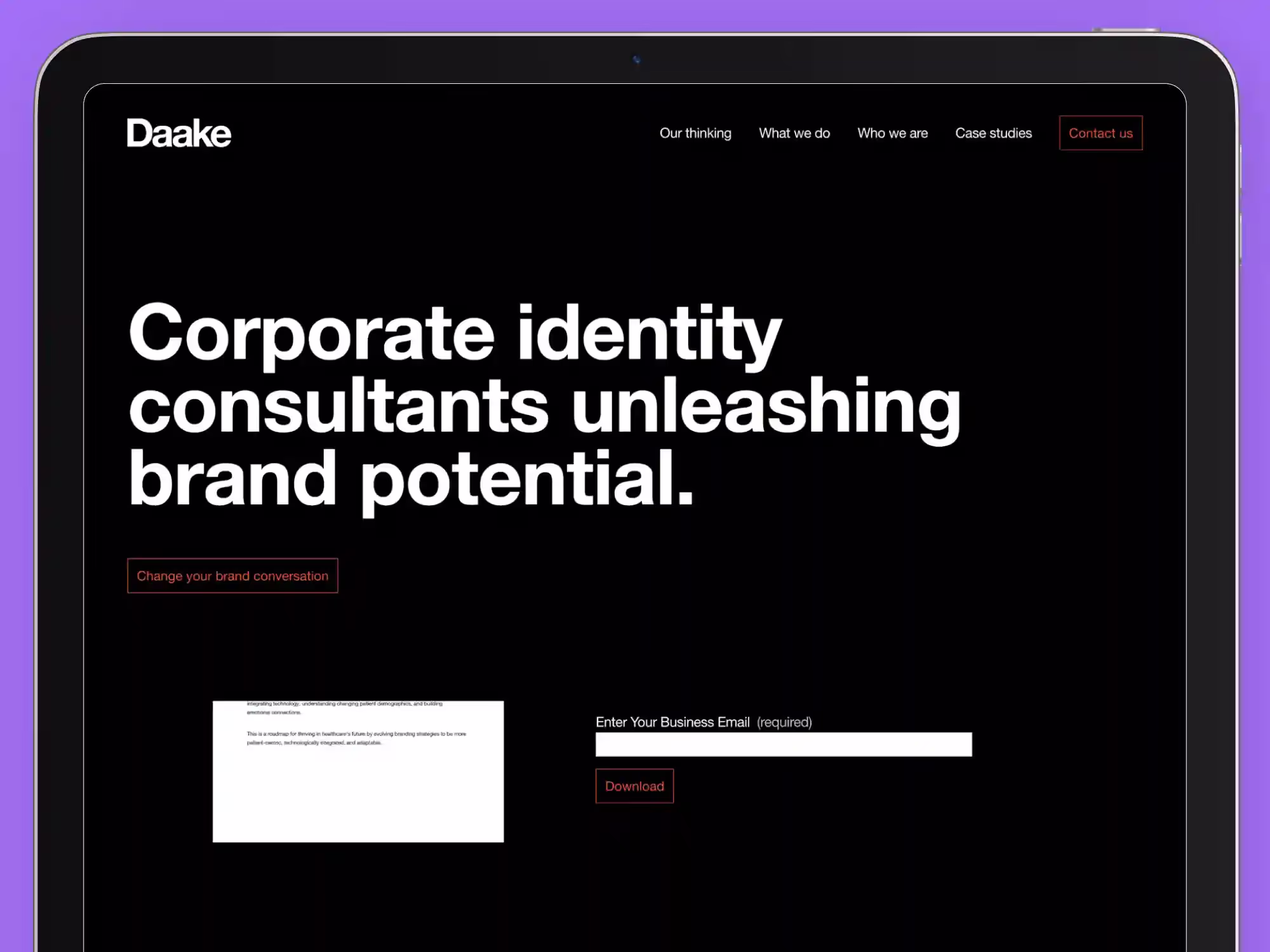 Daake branding agency website showcasing corporate identity consulting and logo design services