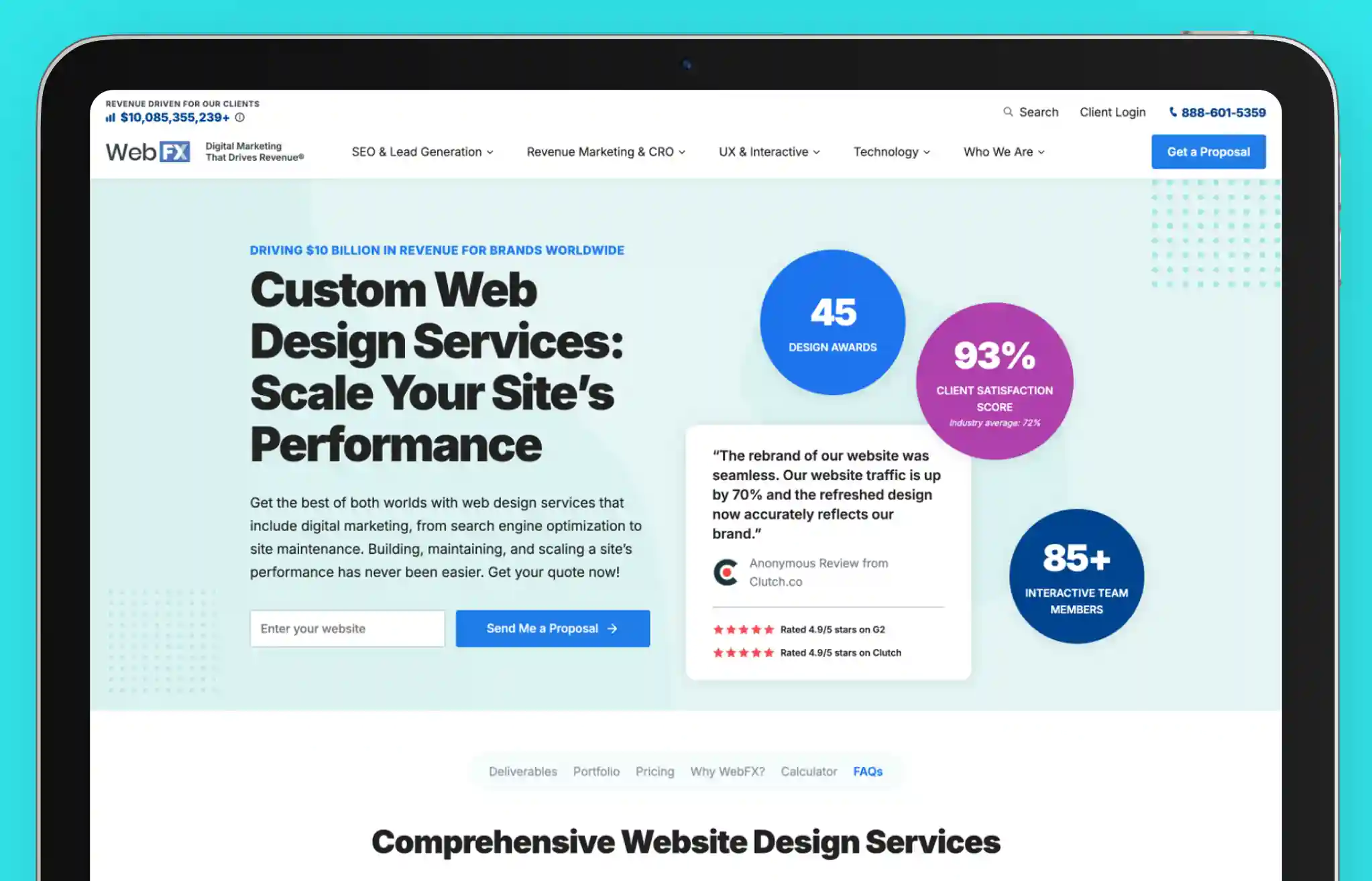 WebFX's screenshot featuring data-driven custom web design services.