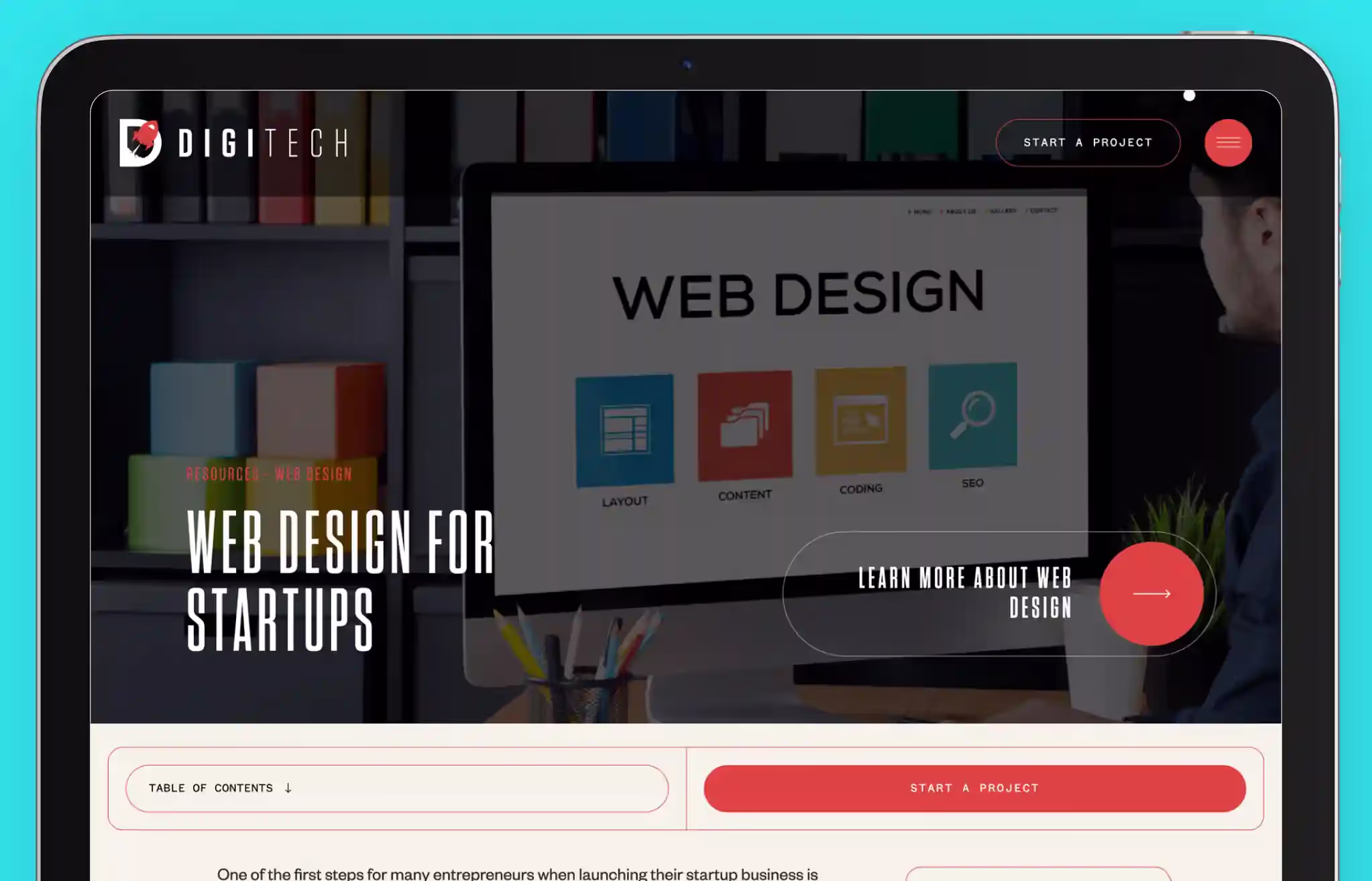 DIGITECH Web Design's screenshot showcasing modern web design services for startups.